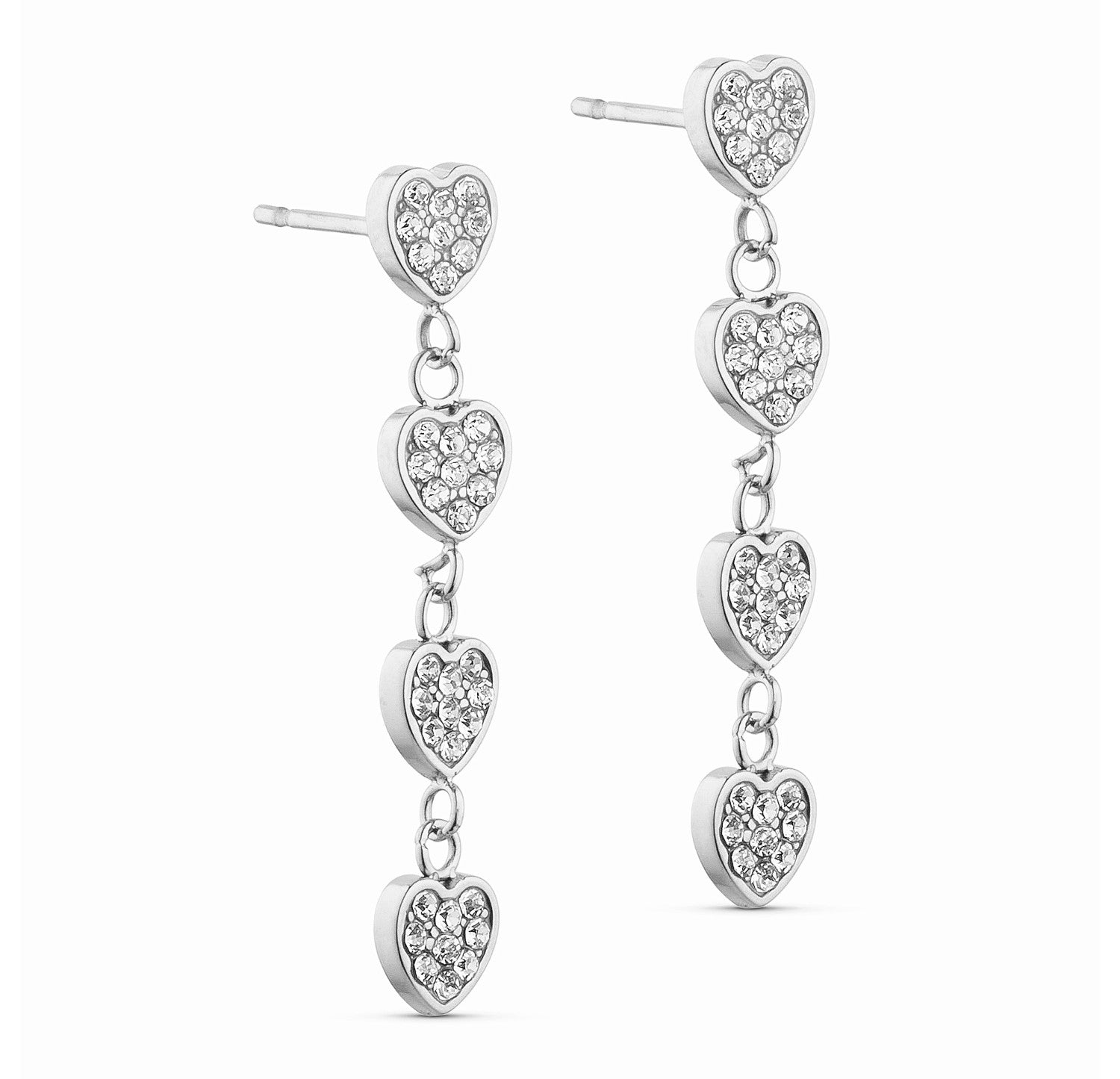 Heart Long Earrings - Silver-colored