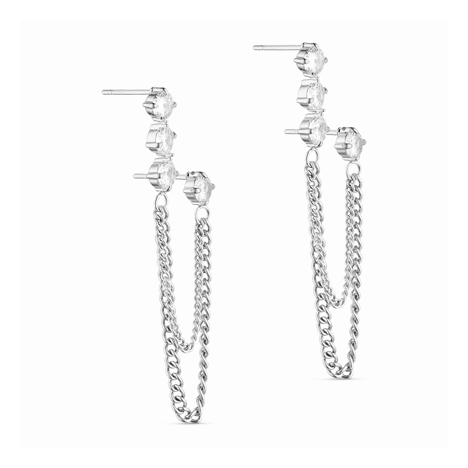 Sparkle Chain Earrings - Silver-Coloured