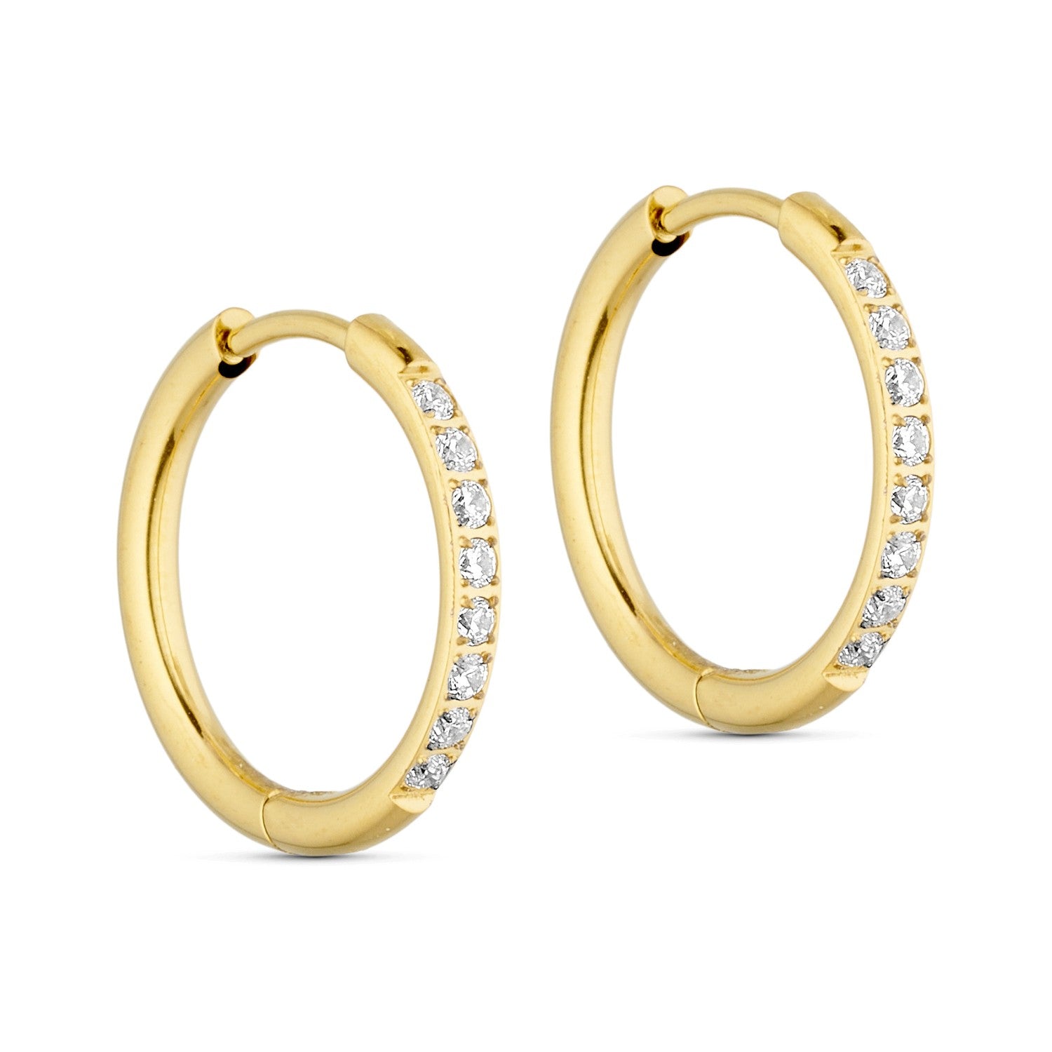 Petite Crystal Classic Hoops (14 mm) - 18K Gold Plated