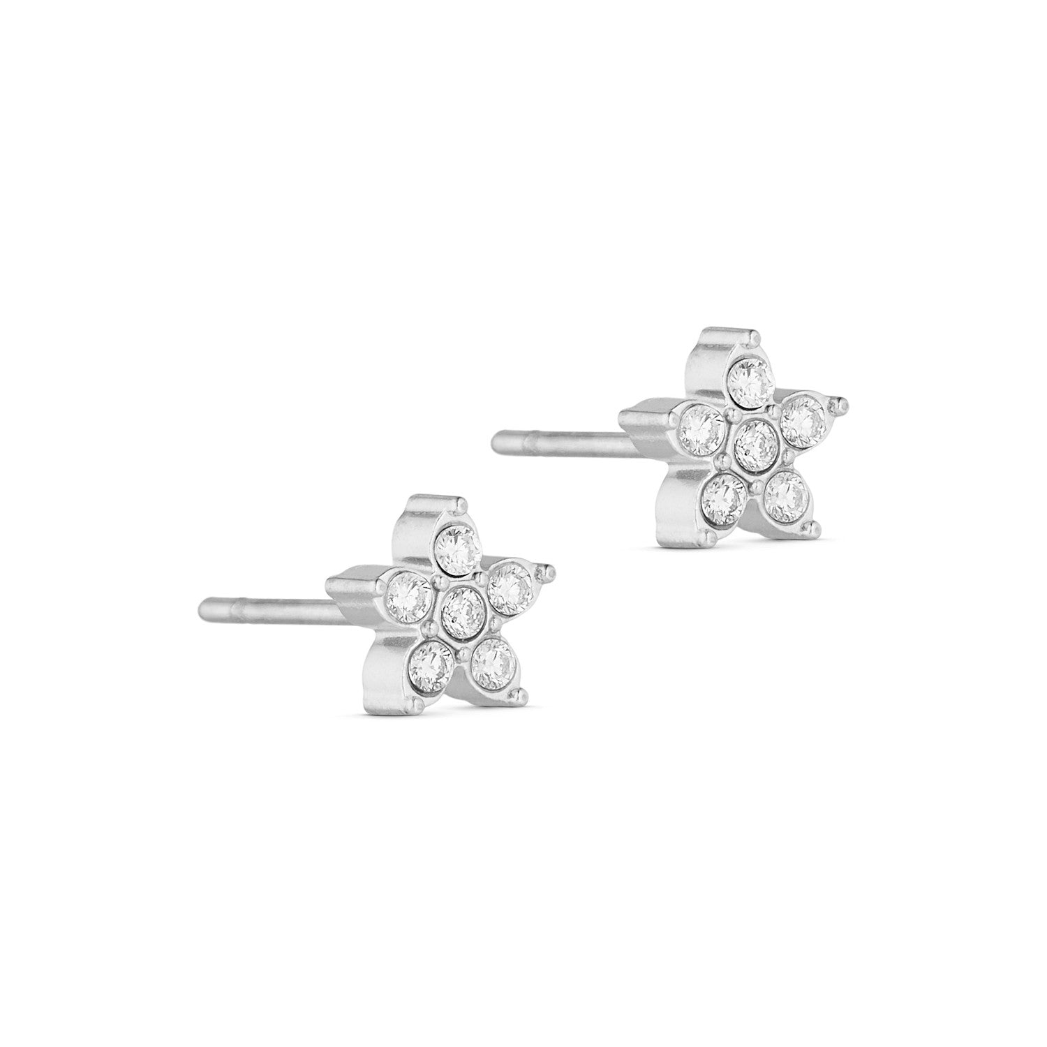 Flower Crystal Studs - Silver-colored