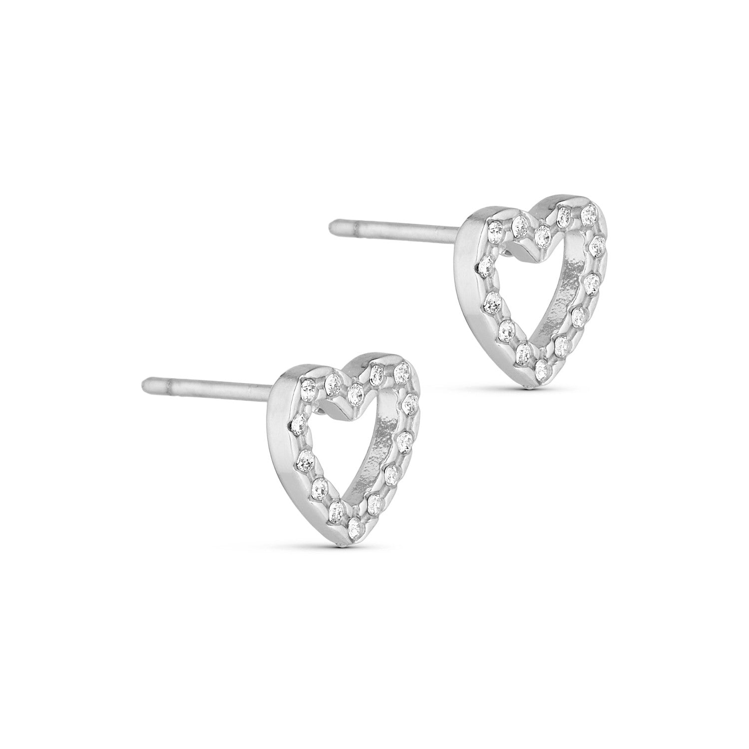 Heart Open Stud Earrings - Silver-colored