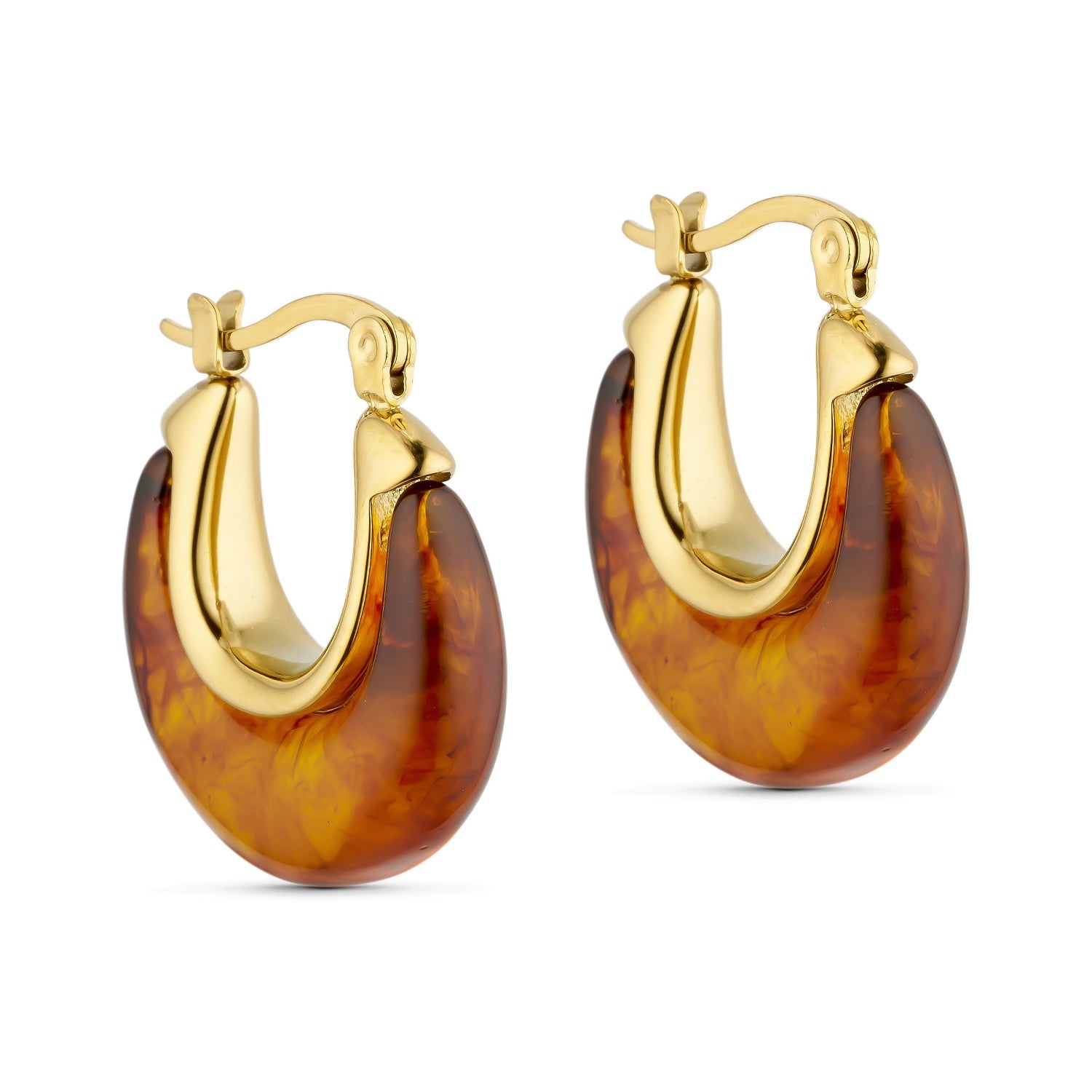 Amber Hoops - 18K Gold Plated - Brown