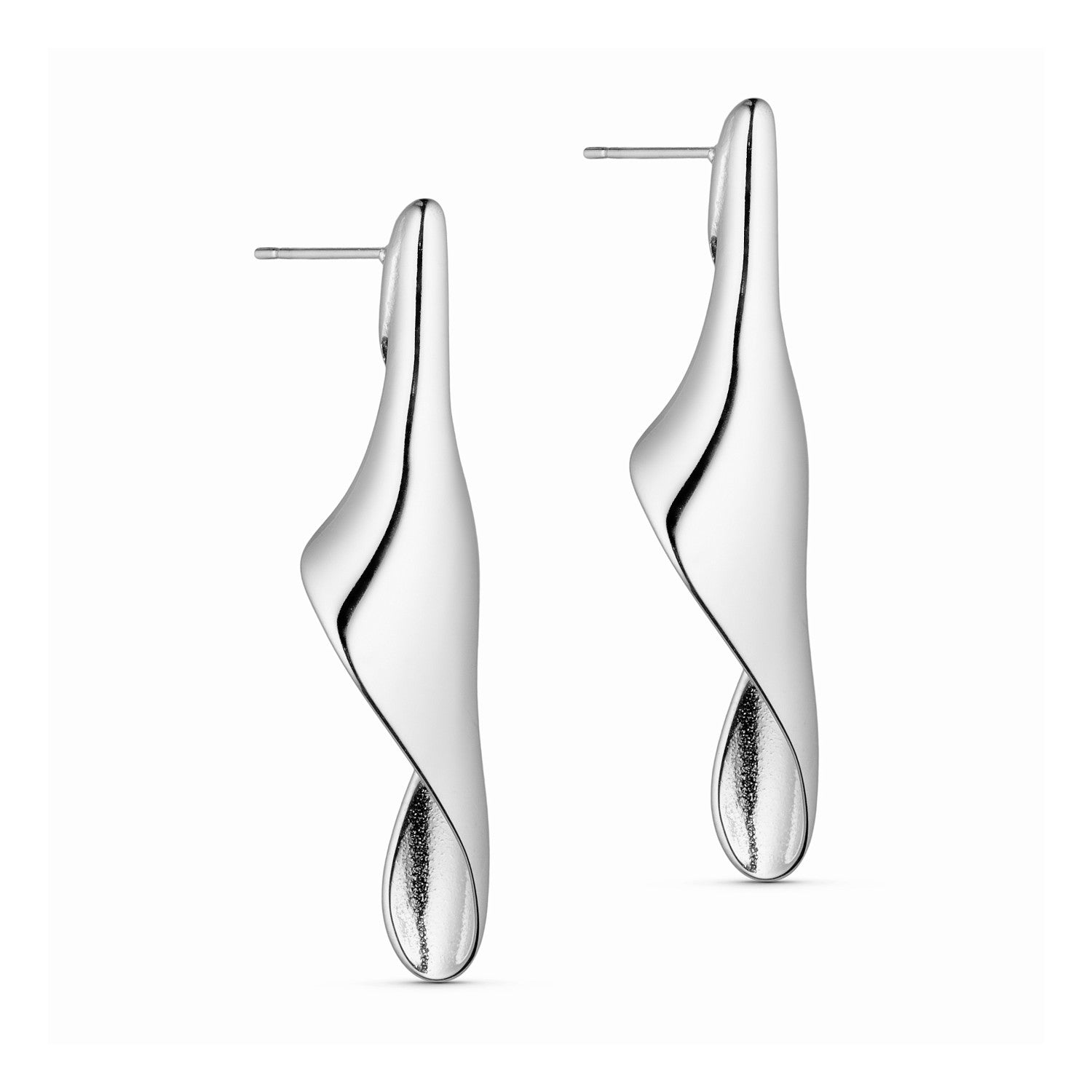 Wave Long Earrings - Silver-colored