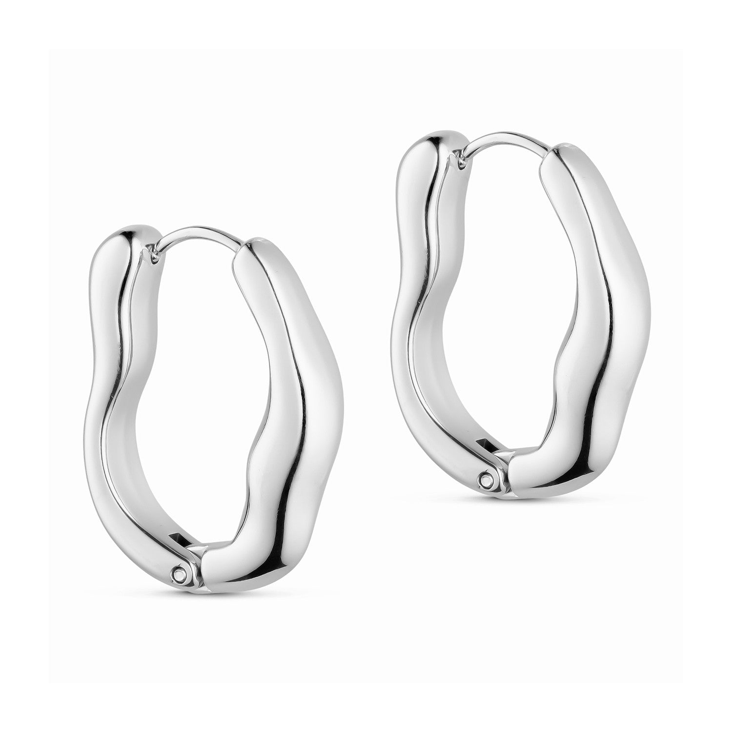 Wave Oblong Hoops - Silver-colored