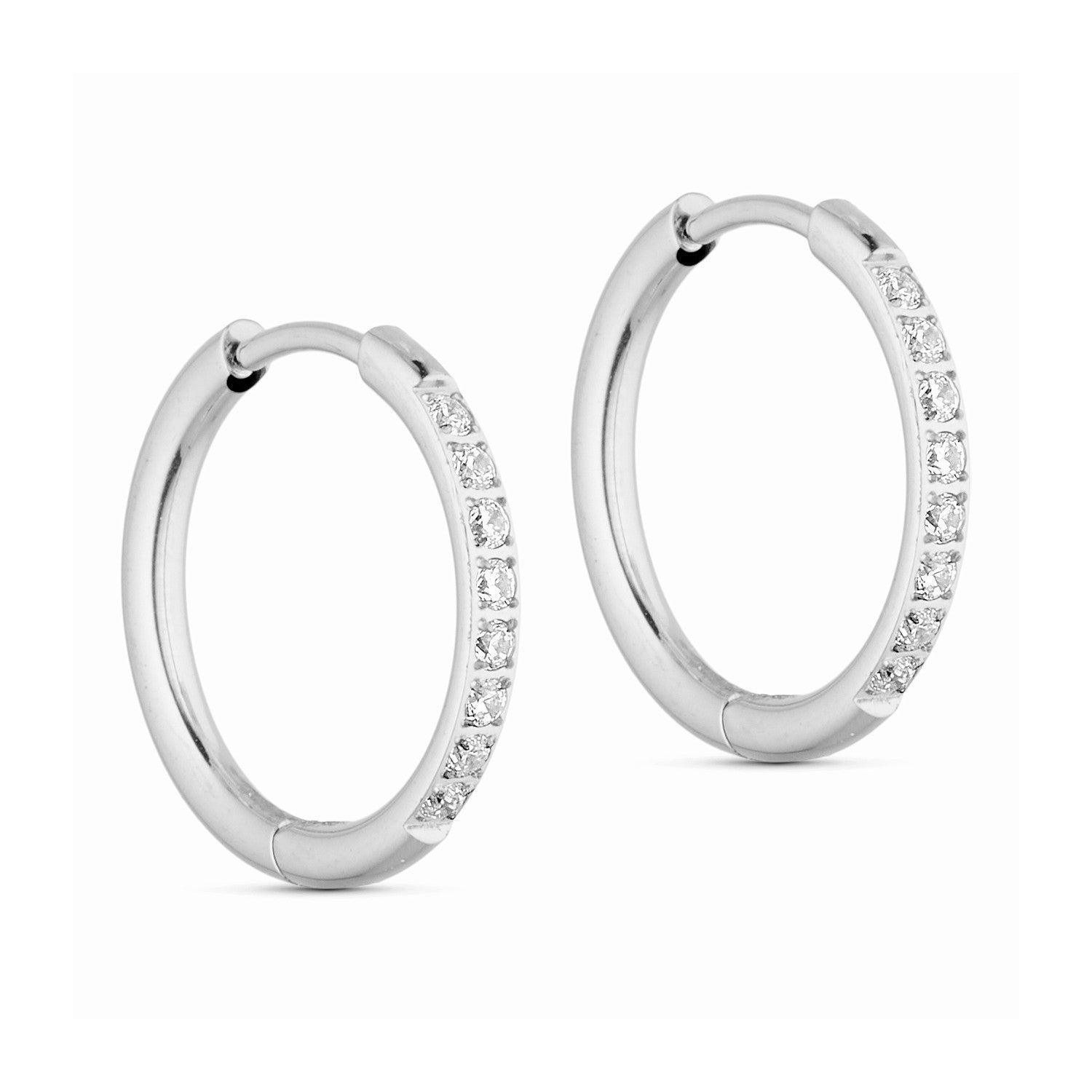 Petite Crystal Classic Hoops (14mm) - Silver-coloured